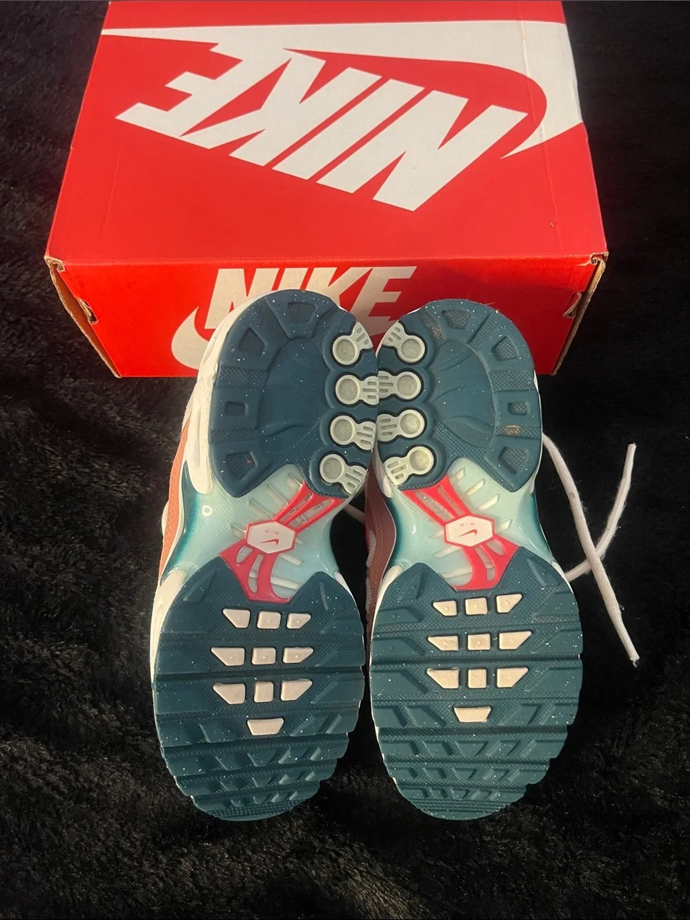 Kids Nike Air Max Plus Sneakers White with Pink and Peach Accents (Box Included)